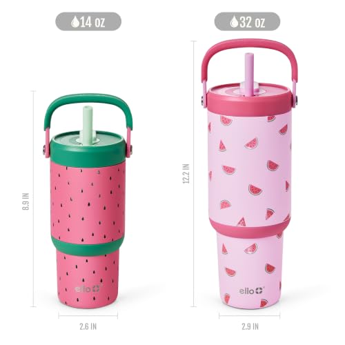 Ello Oasis Go 14oz Stainless Steel Kids Tumbler with Top Handle & Retracting Straw, 100% Leakproof, Double-Wall Vacuum Insulated, Kids Water Bottle for School, BPA Free, Dishwasher Safe, Watermelon - color: Watermelon, size: 14 Ounces