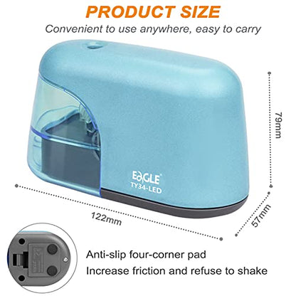Eagle Electric Pencil Sharpener, Battery Powered Sharpener, LED Light Shinning During Sharpening, Portable, with Reusable and Replaceable Blade, Suitable for Kids, Ideal School Office Supplies(Blue) - color: Blue