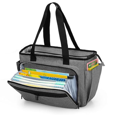 Trunab Teacher Laptop Tote Bag with Expanding File Folder Pocket | Nurse Utility Tote Bag for Women, Office Laptop Briefcase for Work, College, Nursing - color: Grey