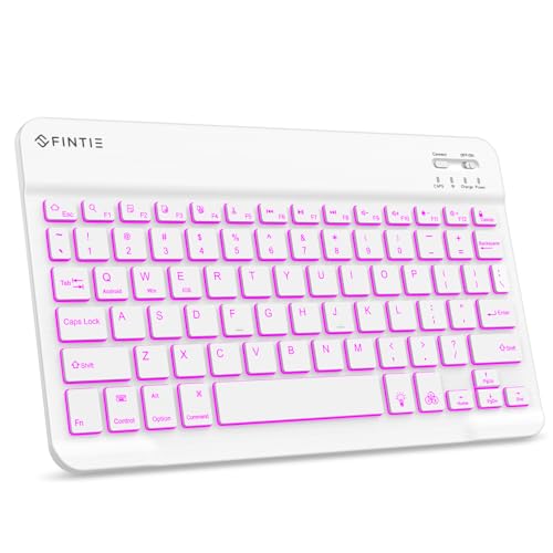 FINTIE 10-Inch Ultrathin Wireless Bluetooth Backlight Keyboard | [7 Color Backlit] Rechargeable Keyboard Compatible with iPad Samsung Tablet, iPhone Smartphone, iOS, Android - color: Classic White