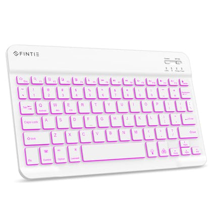 FINTIE 10-Inch Ultrathin Wireless Bluetooth Backlight Keyboard | [7 Color Backlit] Rechargeable Keyboard Compatible with iPad Samsung Tablet, iPhone Smartphone, iOS, Android - color: Classic White