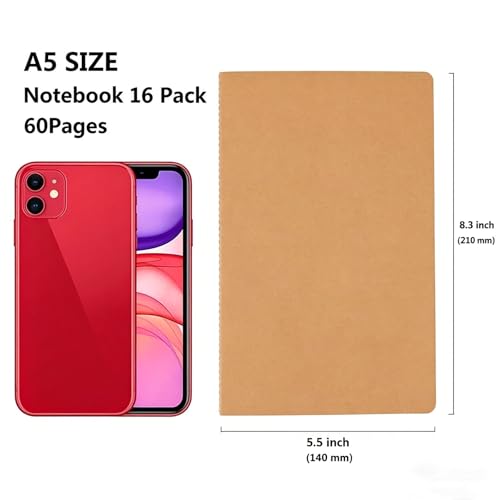 Wotion Lined Notebook 16 Pack, A5 Journals to Write in for Travel, 60 Pages/30 Sheets, 8.3" x 5.5", Thick Paper Notebooks for Students Office Women Men, Travel Journal Diary Planner Set - style: 16pack Lined page