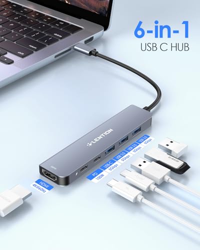 LENTION 6-in-1 USB C Hub, 4K@60Hz HDMI, 100W PD, 3 USB 3.0, USB-C Data | Ideal for Work & Study, Stable Driver 3.0 Adapter, Compatible with macOS, iOS/iPadOS, Windows & ChromeOS (CE35p, Space Gray) - color: Space Gray