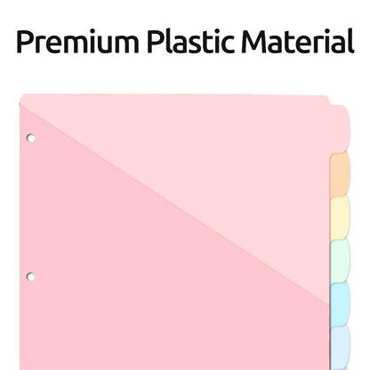 8-Count Binder Dividers with Two Pockets, 8 Tabs, 3-Hole Punched, Multicolor Plastic Index Dividers — Durable, Tear-Resistant, Insertable Labels — Fits Standard 3-Ring Binders (Pink,1set) - color: Pink, size: 1set