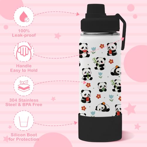 Panda Gifts for Girls Boys, 18oz Panda Water Bottle with 2 Lids (Spout and Straw Lid), Kids Insulated Stainless Steel Animal Tumbler Cup, Animal Lovers Gifts for Women Teens - color: Panda