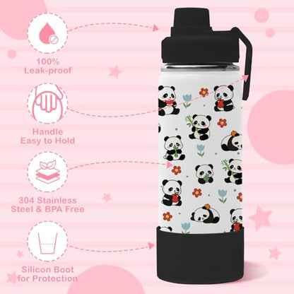 Panda Gifts for Girls Boys, 18oz Panda Water Bottle with 2 Lids (Spout and Straw Lid), Kids Insulated Stainless Steel Animal Tumbler Cup, Animal Lovers Gifts for Women Teens - color: Panda