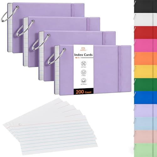NEEWAY Ruled Index Cards with Ring 3x5 Inches, 200 Count Note Cards Lined, Flash Cards with Rings for Studying, Home and Office (Light Purple) - color: Light Purple