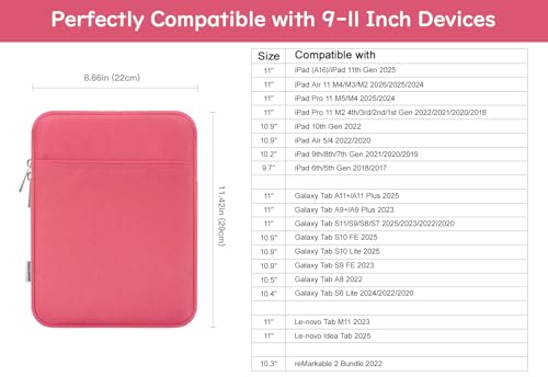 Dadanism 9-11 Inch Tablet Sleeve Bag Carrying Case for iPad (A16) 11th Gen 11", iPad 10th Gen 10.9" Air 5/4, iPad Air M4/Pro M5 11", iPad 9/8/7th Gen 10.2", Galaxy Tab A11+ Plus 11", Watermelon Pink - color: Watermelon Pink, size: 9-11 inch
