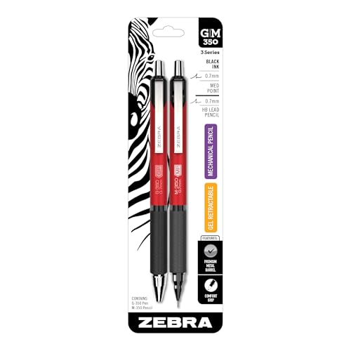 Zebra Pen G-350 + M-350 Writing Set 2-Pack, Black Ink & Pencil Lead, 0.7mm Medium Point, Red Premium Metal Barrel, Gel Pen and Mechanical Pencil Combo, Sleek Matching Design (11132) - color: Black Set F