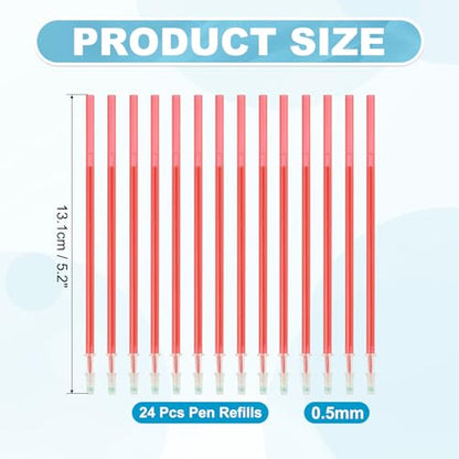 PATIKIL 24 Pcs Erasable Gel Pens Refills, 0.5mm Heat Erasable Pens Refills for Fabric Disappearing Ink Fabric Marking Pen for Sewing Quilting Writing, Red Ink - color: Red