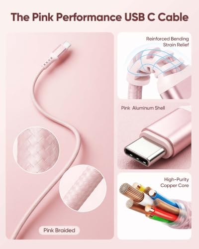 Pink USB C to USB C Cable 10FT 2-Pack,60W Fast Charging for MacBook Neo | Extra-Long , 60W PD Fast Charging, 480Mbps Sync, Braided, for MacBook Neo-Blush Pink, for iPhone 17/16/15,HP Book Pro14 - size: 10FT