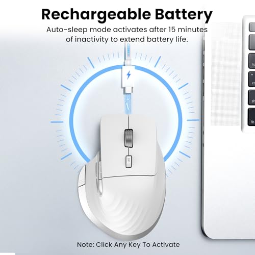 CITLLA Wireless Bluetooth Mouse, Ergonomic Rechargeable Silent Mouse with Multi-Device, Adjustable DPI, Flying Scroll & Thumb Wheel, Bluetooth Mice for Laptop, Computer, Tablet, Smartphone (White) - color: White