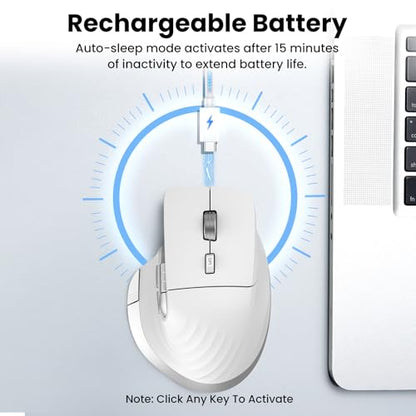 CITLLA Wireless Bluetooth Mouse, Ergonomic Rechargeable Silent Mouse with Multi-Device, Adjustable DPI, Flying Scroll & Thumb Wheel, Bluetooth Mice for Laptop, Computer, Tablet, Smartphone (White) - color: White
