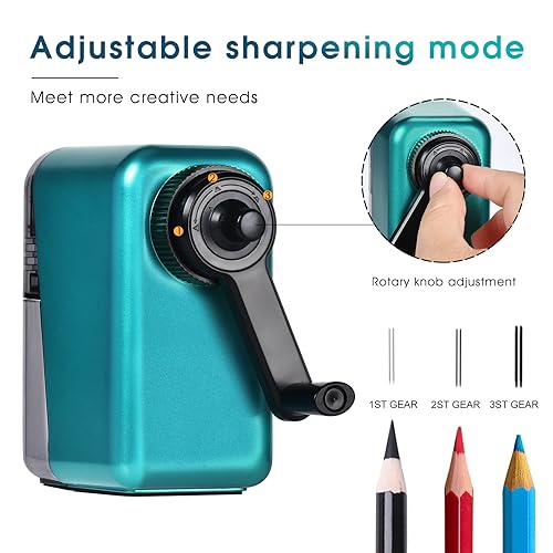 Manual Pencil Sharpener Hand Crank Pencil sharpeners for Kids with Stronger Spiral hob and auto Stop Function Charcoal Pencil Sharpener for Children/Adults/Students/Artists (Blue 1)