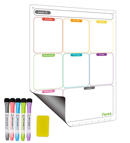 Dry Erase Magnetic Weekly Calendar Kit-Foson Extra Thick Magnetic Weekly Calendar for Refrigerator Include Five Fine Markers&Eraser&Holes for Hanging on The Wall - color: Weekly