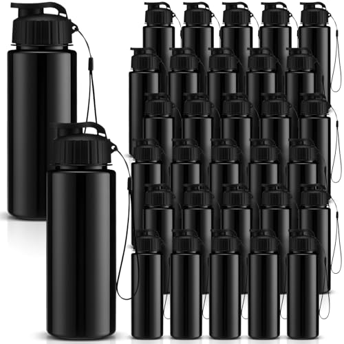 Maxcheck 30 Pieces Water Bottle Bulk 17 oz Plastic Sports Water Bottles Bulk with Handle Strap Lightweight Leakproof Drink Flip Top for Adults Fit Gym(Dark Style,Black) - color: Black, style: Dark Style