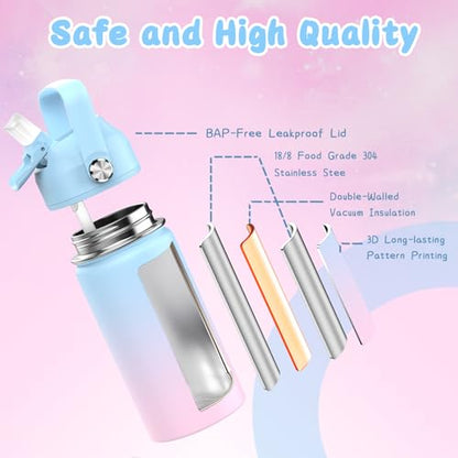 ACESAK Kids School Backpack for Girls, 4-In-1 Bookbag Backpack Set with 14OZ Insulated Kids Water Bottle(Blue Purple) - color: Blue-to-pink/Purple Gradient