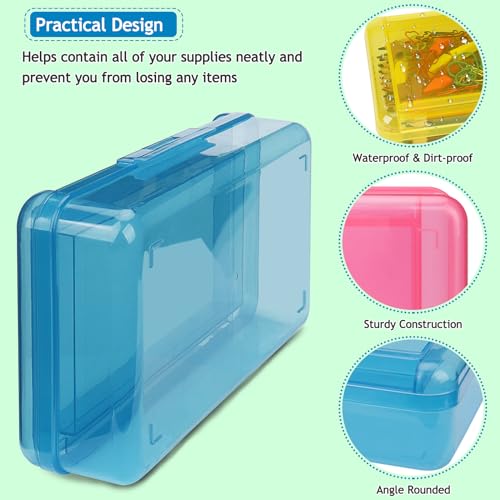 SFLHHDM Large Pencil Box, Double Layer Capacity Pencil Holders, Hard Pen Case with Snap-tight Lid, Plastic Pencils Case for Office School, Pen Boxes Storage Organizer (Blue+Yellow+Pink-3Pcs) - color: Blue+Yellow+Pink-3Pcs