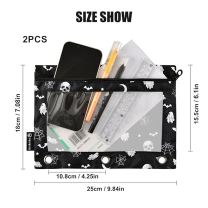 Halloween Ghost Gothic Pencil Pouches for 3 Ring Binder, Zipper Binder Pencil Case, 2 Pack Clear Window Case Bag for Office Organizers - color: Halloween Ghost
