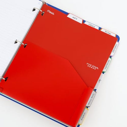 Five Star 8-Tab Binder Pocket Dividers, Plastic Tabbed Divider with Pocket, 9-3/4" x 11", 3-Hole Punched, 8 Count, Assorted Colors (201590)