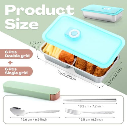 Vesici 12 Pack Stainless Steel Bento Boxes with Tableware Set 30 oz 2 and 1 Compartments Snack Box Containers with Leakproof Lids, Divided Meal Prep Lunch Box Food Container Dishwasher Safe - style: 1 and 2 Compartments