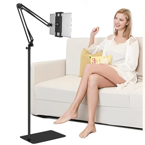 Tablet Floor Stand with 6LB Weight, Overhead Bed phone Stand Angle Height Adjustable Arm Stretchable Stand Holder, Compatible with iPhone iPad Mini Air Pro, Galaxy Tab, Kindle, E-Readers,all Phones