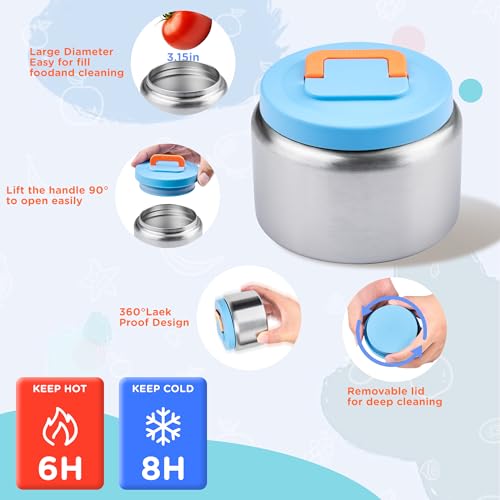 MAISON HUIS Bento Box for Kids with 8oz Soup Thermo, Insulated Lunch Bag & 17oz Water Bottle, 2-Compartment Bento Box with Built-In Ice Pack, Leak-Proof & BPA-Free (Blue) - color: Blue