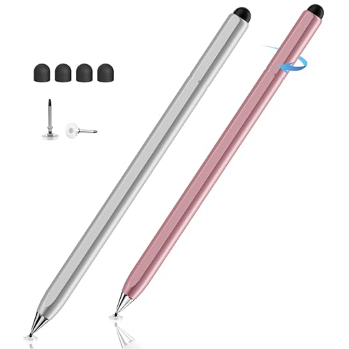 Stylus Pen for Touchscreen, 2 in 1 Stylus for Apple iPhone iPad Pro Android Tablets Chromebook All Universal Touch Screens (Rose Gold/Silver) - color: Rose Gold/Silver