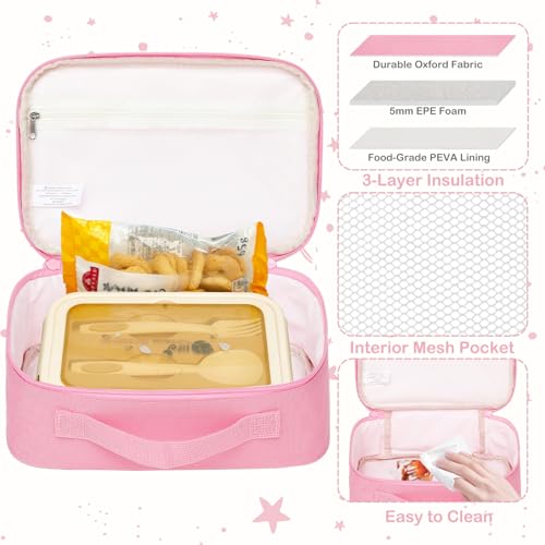 FlowFly Kids Lunch box Insulated Soft Bag Mini Cooler Back to School Thermal Meal Tote Kit for Girls, Boys, Pink - color: Pink Camo