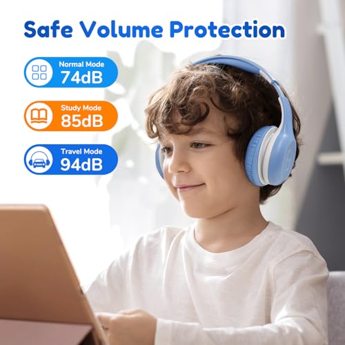 EarFun K2 Kids Bluetooth Headphones, Kids Headphones with Volume Limited, 40H Playtime, Built-in Mic, Stereo Sound, Foldable Over-Ear Headphone for School/Travel/iPad/Tablet, Sky Blue - color: Sky Blue