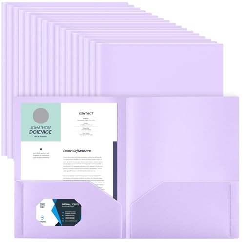 Gueevin 100 Pack Plastic Folder with Pockets, 2 Pocket Folders, Plastic Glossy Folders Fit Letter Size Paper, Heavy Duty Durable File Folder with Business Card for Home Office School (Light Purple) - color: Light Purple
