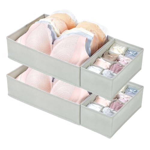 Vtopmart 4 Pack Large Bra Drawer Organizer, 16 Inch Foldable Fabric Underwear Storage Tray for Dresser Drawers, Keeps Shape for M-XL/34D-40D Bras, Closet Organizer - size: 16"x11"