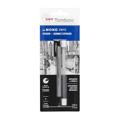 Tombow 57315 MONO Zero Eraser and Refill Value Pack, Round 2.3mm. Precision Tip Pen-Style Eraser with Refill - style: Round