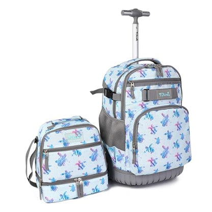 Tilami Rolling Backpack 19 inch with Lunchbox Wheeled Laptop Backpack, Turtle Blue - color: Turtle Blue