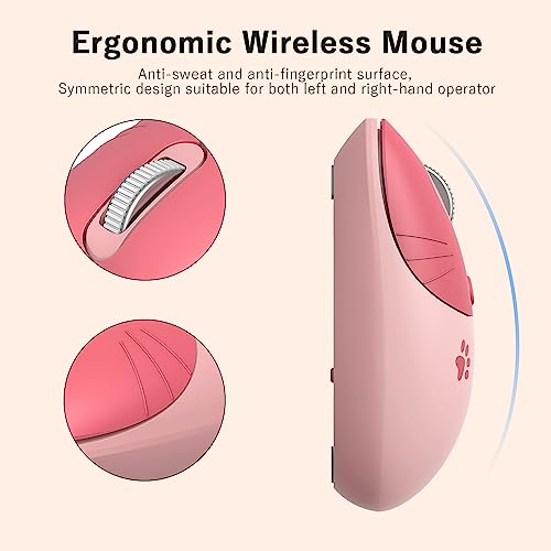 Wireless Compact Silent Mouse with Cute Cat Designs, 2.4GHz Plug and Play Wireless Opatical Mouse with USB Nano Receiver for Laptop/PC/Computer (Pink Cat) - color: Pink
