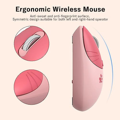 Wireless Compact Silent Mouse with Cute Cat Designs, 2.4GHz Plug and Play Wireless Opatical Mouse with USB Nano Receiver for Laptop/PC/Computer (Pink Cat) - color: Pink