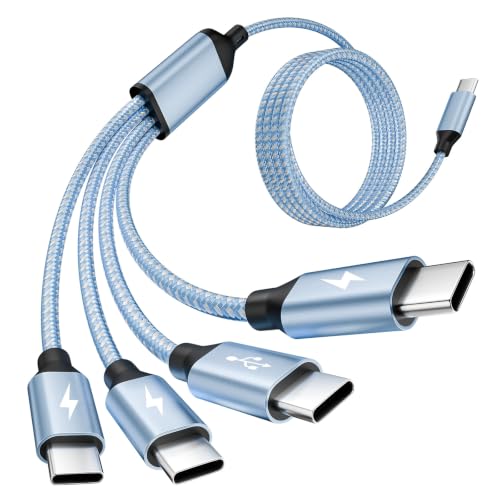 USB C Splitter Multi Charging Cable 1 Pack,USB C to USB C Charging Cord,Dual Type C Charger Cord,4 in 2 Multi Charger Cord with 4 Type-C Connectors Compatible with iP16/15/Cell Phones Tablets. - color: White+Blue, size: 1Pack5FT