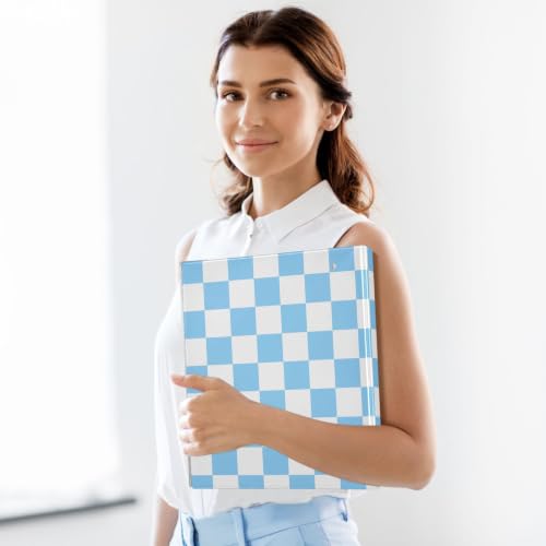 Custom 3 Ring Binder 1.5 Inch Round Rings Light Blue Checkered Personalized Name Binders Organizer Fashion View Binder with 2 Pockets for School Office Supplies - color: Multi15