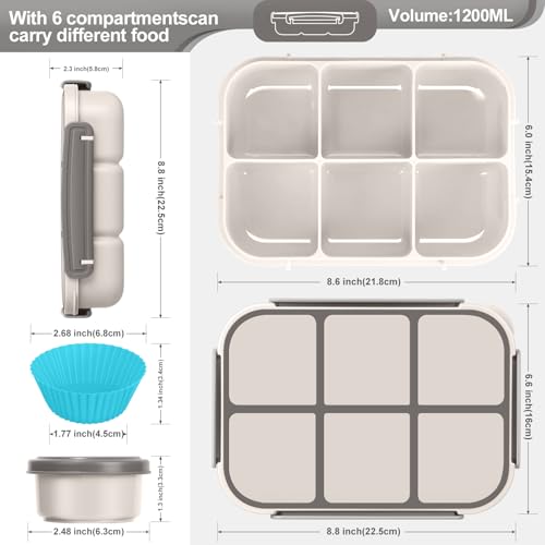 Amathley Lunch Box Kids Girls Boys,Bento Box Adult,Toddler Lunch Containers for School,Leakproof Snack Containers with 6 Compartments,Sauce Container,10 Food Picks and 4 Muffin Cups (White) - color: White