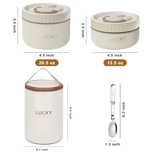 Portable Insulated Lunch Container set, Bento Box Adult Lunch Box Set with Insulated Lunch Bag, 2 Separate Stackable Thermal Food Lunch Container for Adult, Beige - color: 2 Tier-Beige