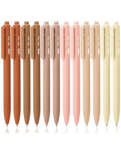 Mr. Pen- Retractable Gel Pens, 12 Pack, Black Ink, Natural Colors Barrels | Fine Point 0.5mm, Fast Dry, Smooth Writing, Cute Pens for Drawing, Writing Planner and School Supplies - color: Natural Barrels, Black Ink, size: 12 Pack