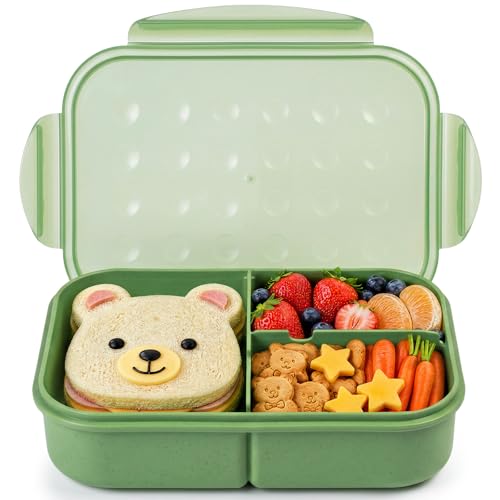 MISS BIG® Bento Lunch Box for Kids, 1150ml, 3 Compartments, Matcha Green | Matcha green kids bento lunch box for school meals, daycare snacks, light lunch, picnic, and travel. - color: Matcha Green, size: 1150ml