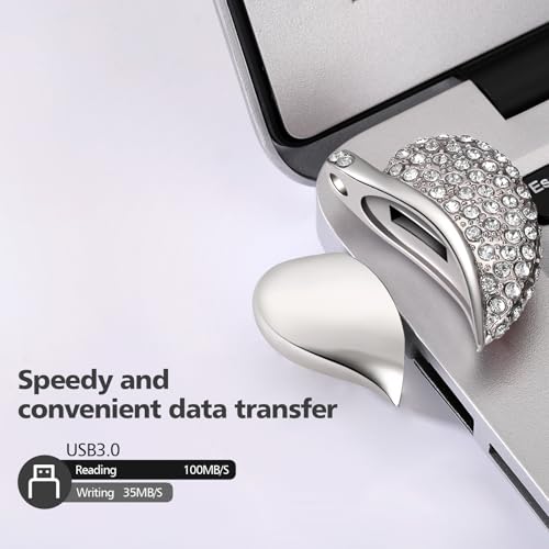 High Speed USB 3.0 Flash Drive,Cute Romantic Heart Shape USB Memory Stick,Thumb Drive for Photos, Music, Files Storage (Silver, 32, GB) - color: Silver