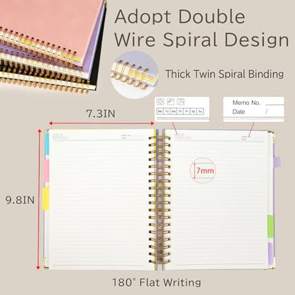 5 Subject College Ruled Notebook, 300 Pages Ink-Proof Paper, 8x10 Inch, Hardcover Spiral Bound with Dividers and Tabs, Ideal for School, College, Work, Students (Black) - color: Black