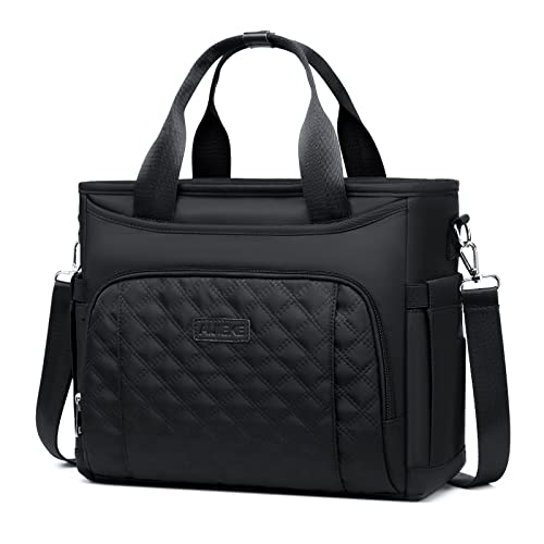 AIJIEKE Large Insulated Lunch Bag for Women Men, Work Lunch Box Tote, Black | Leakproof, durable multi-compartment cooler. Reusable with shoulder strap. Perfect for travel meal prep, picnic, beach - color: Black