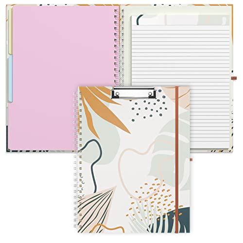 Rimilak Spiral Clipboard Folio with Refillable Lined Notepad, 14.5 x 9.8 In, Hardcover Cover with 5 Interior Pockets, Elastic Band and Pen Loop Series. Cute Stylish Clipfolio, Bohe Leaves - color: Bohe Leaves
