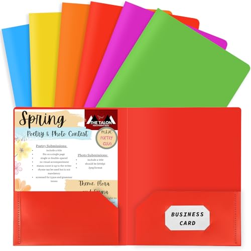 Plastic Folders with Pockets, Business Card Holder, 6-Pack | Plastic Folders with Pockets, 2 Pocket Folder, Plastic File Folder, Business Card Holder Folder