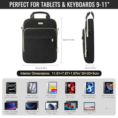 MoKo 9-11 Inch Puffer Tablet Sleeve Bag for New 11-inch iPad Air M4 2026 & iPadPro M5, iPad 10th/Air 5/4th 10.9, 7/8/9th 10.2, 360° Edge Protection Puffy Bag with Handle & Shoulder Strap, Black - color: Black, size: 9-11 Inch