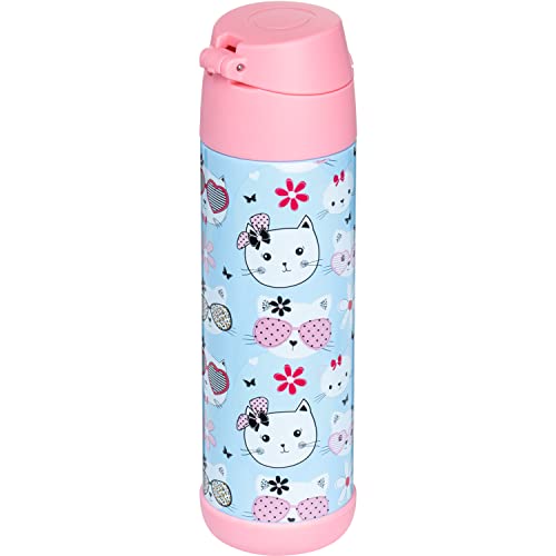 Snug Insulated Kids Water Bottle with Straw & Spout – Double-Wall Stainless Steel, Leakproof, Easy-Flip Lid – For School, Travel, Toddlers & Big Kids - Kitty, 17oz - color: Kitty, size: 16.9 Ounces