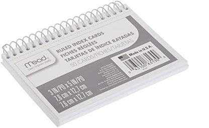 Mead Index Cards, 3" x 5", Ruled Front, Blank Back, 50 Cards, White (63130) - size: 1 Count (Pack of 1)